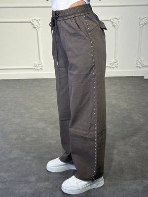pantaloni tessuto jeans con borchie