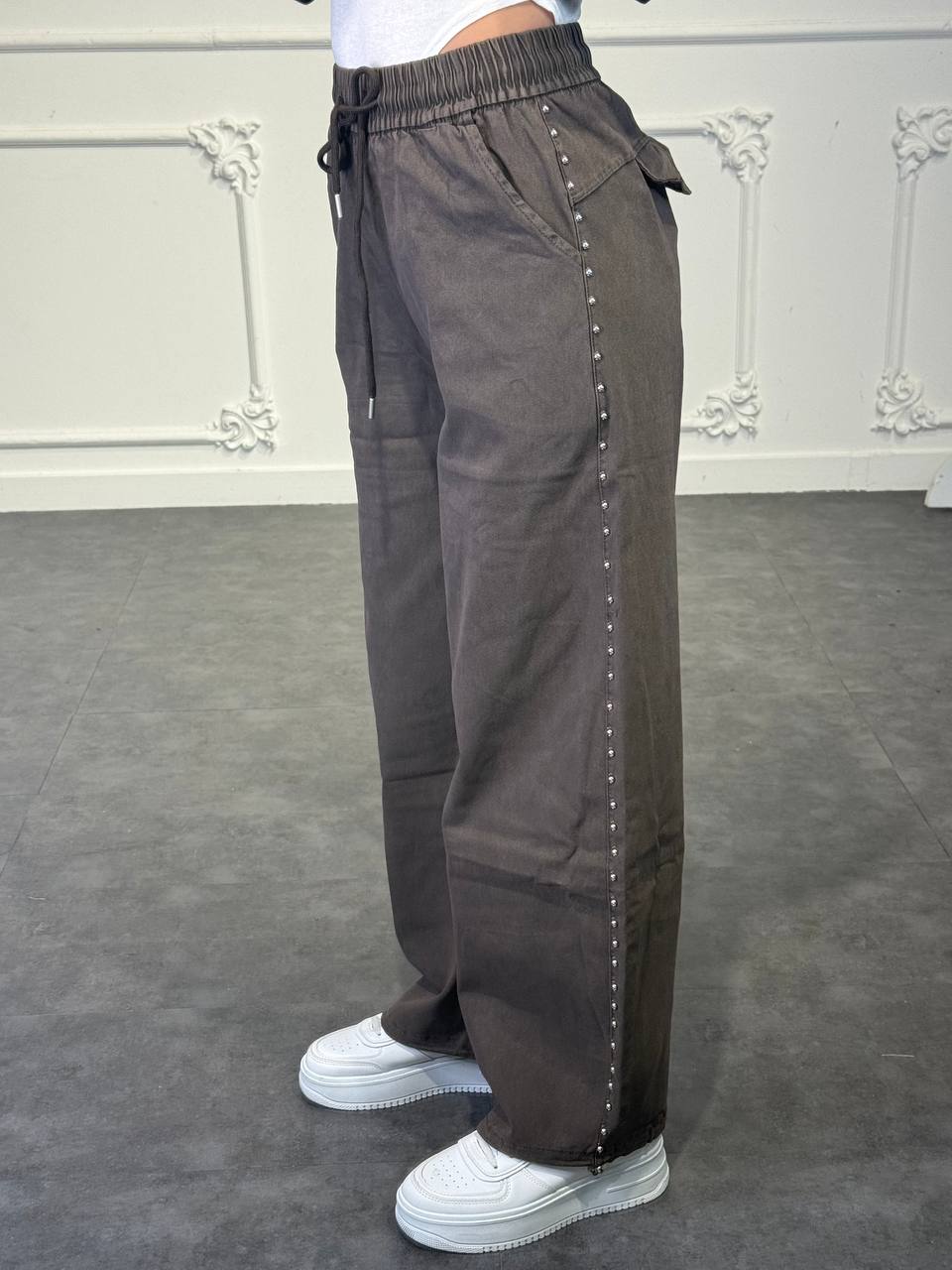 pantaloni tessuto jeans con borchie