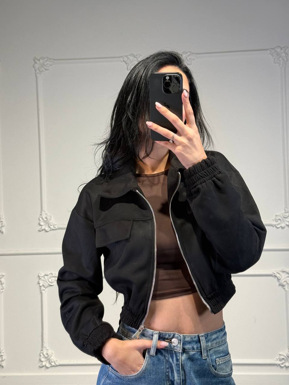 giacchetto scamosciato con zip