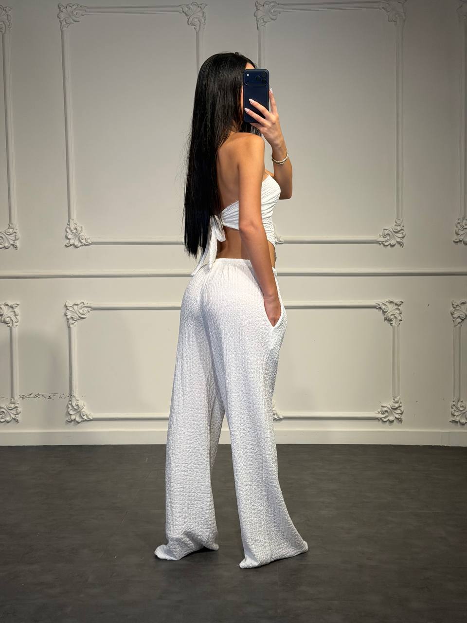 Pantaloni Palazzo Donna a Vita Alta con Fascia Drappeggiata
