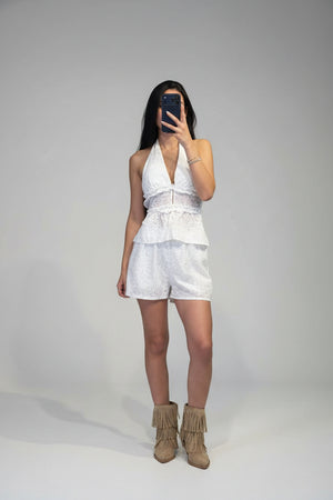 coordinato in pizzo san gallo con shorts