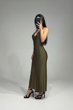 Abito Lungo Donna in Tessuto Lurex con Scollo Profondo Fascia Laterale e Dettaglio Fibbia
