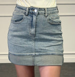 gonna mini jeans con risvolto