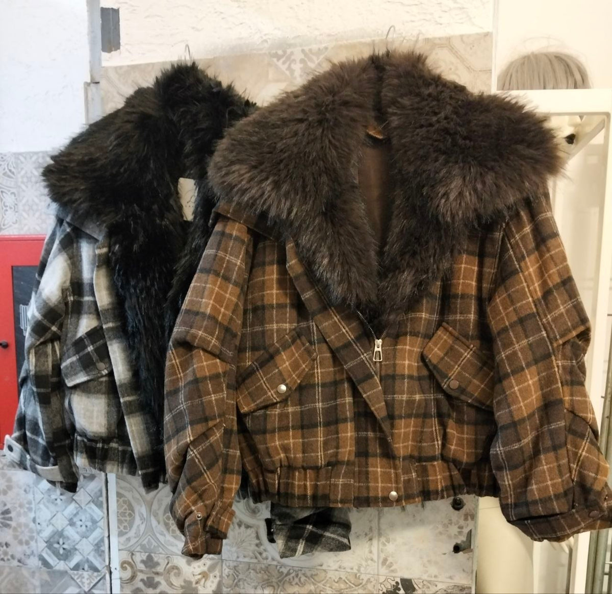 giacchetto tartan con pelliccia