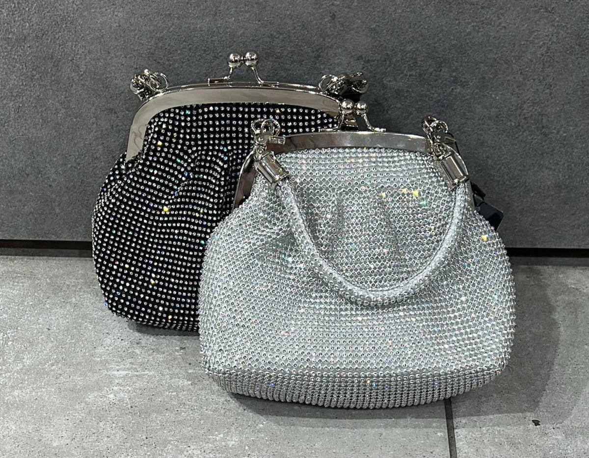 Borsa a mano con strass all-over chiusura a scatto