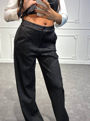 Pantaloni palazzo gessati a vita alta