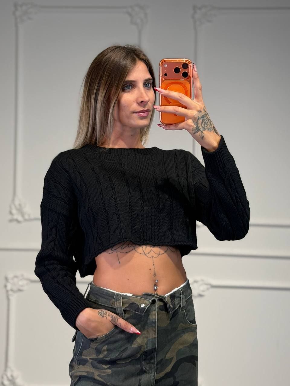 maglione crop a treccia