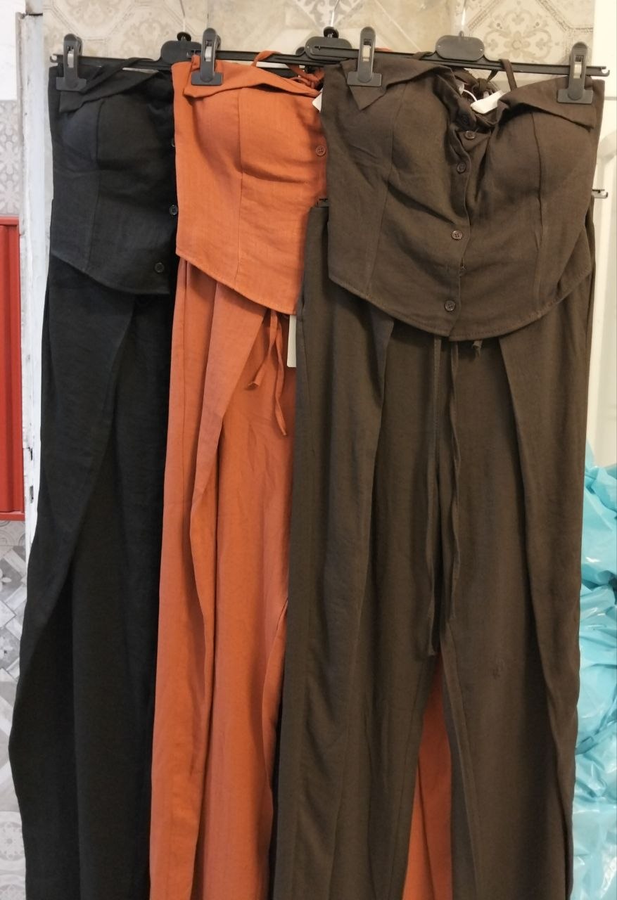 set in lino con pantalone con fiocco