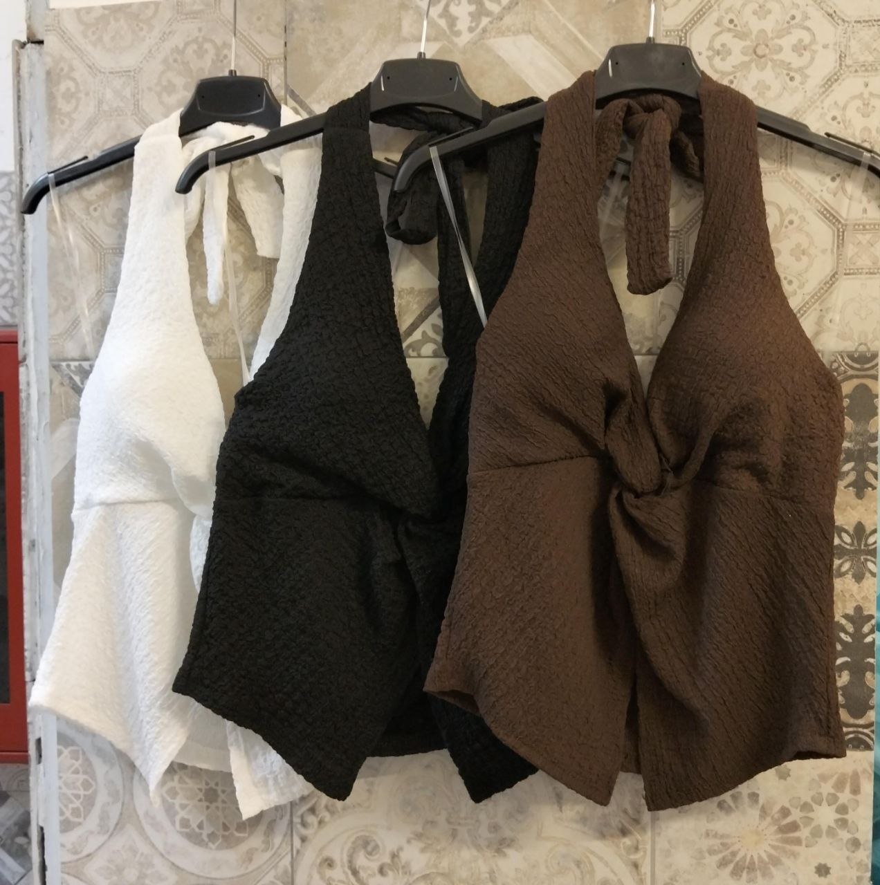 top allacciatura halter trama lavorata