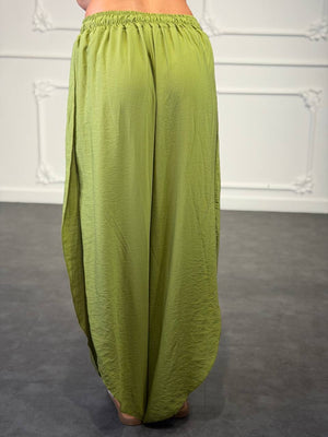 pantalone aladin in lino con spacco
