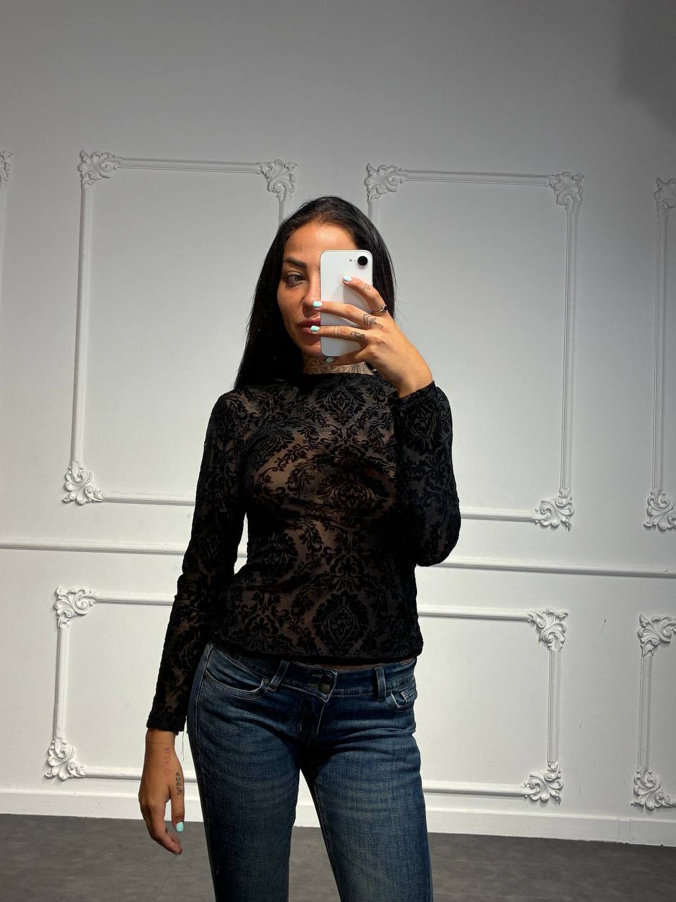 maglia damascata a maniche lunghe