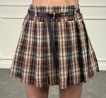 Gonna pantalone plissettata tartan con cinta