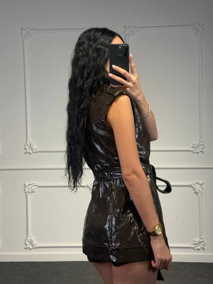 Gilet lungo in pelle lucida