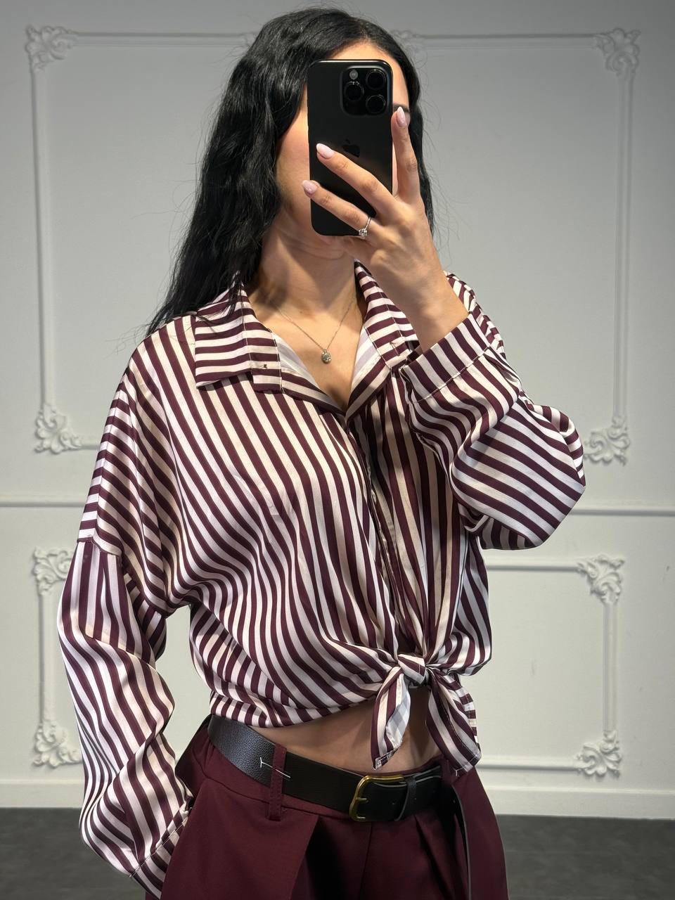 camicia in raso con righe