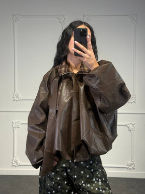 bomber in pelle con fiocco