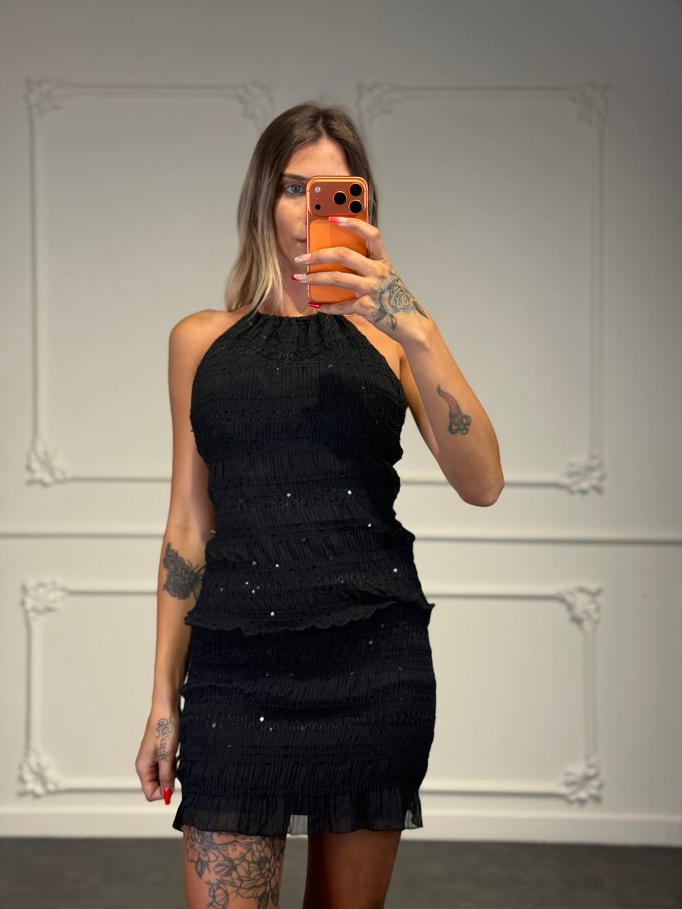 Abito Corto Arricciato con Collo Halter - Dverso Fashion