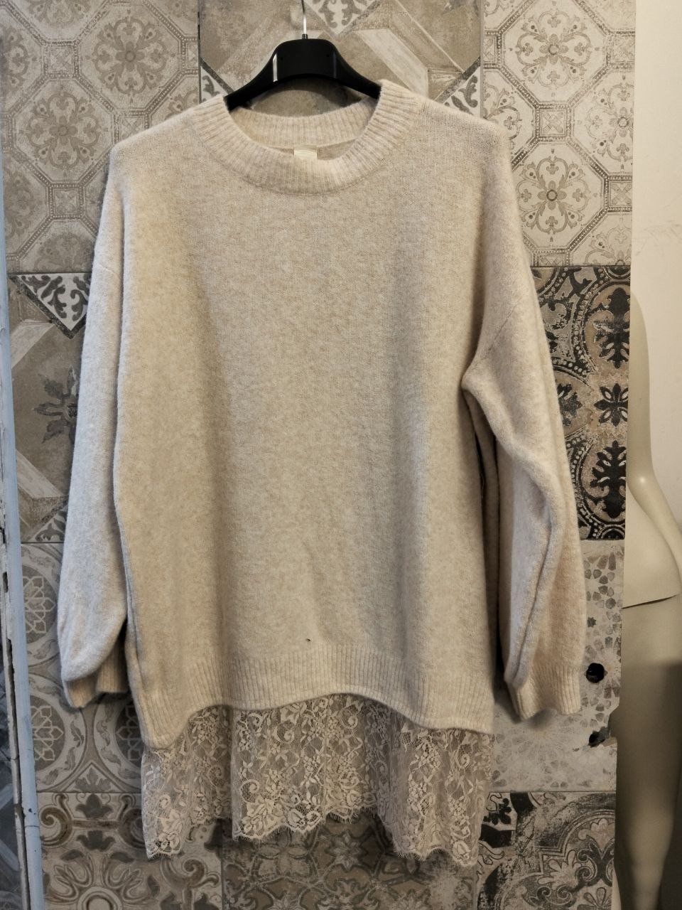 abito maglione oversize con pizzo - Dverso Fashion