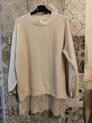 abito maglione oversize con pizzo - Dverso Fashion