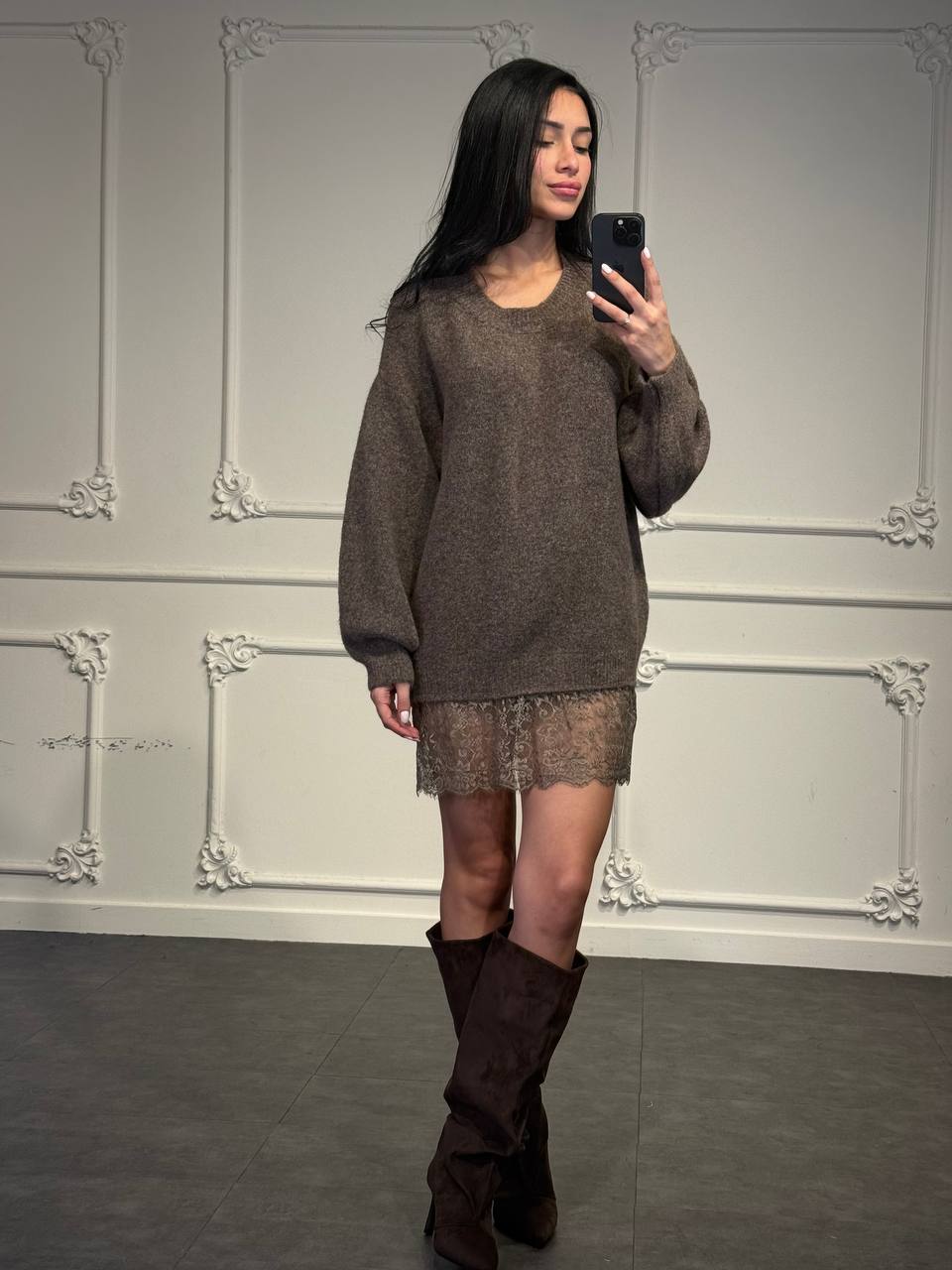 abito maglione oversize con pizzo - Dverso Fashion