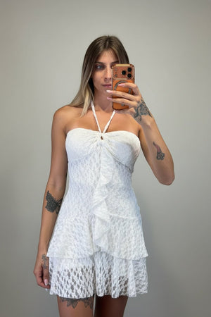 abito rose in pizzo con balze - Dverso Fashion