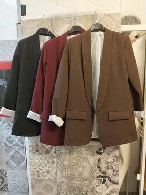 Blazer oversize con polsini gessati - Dverso Fashion