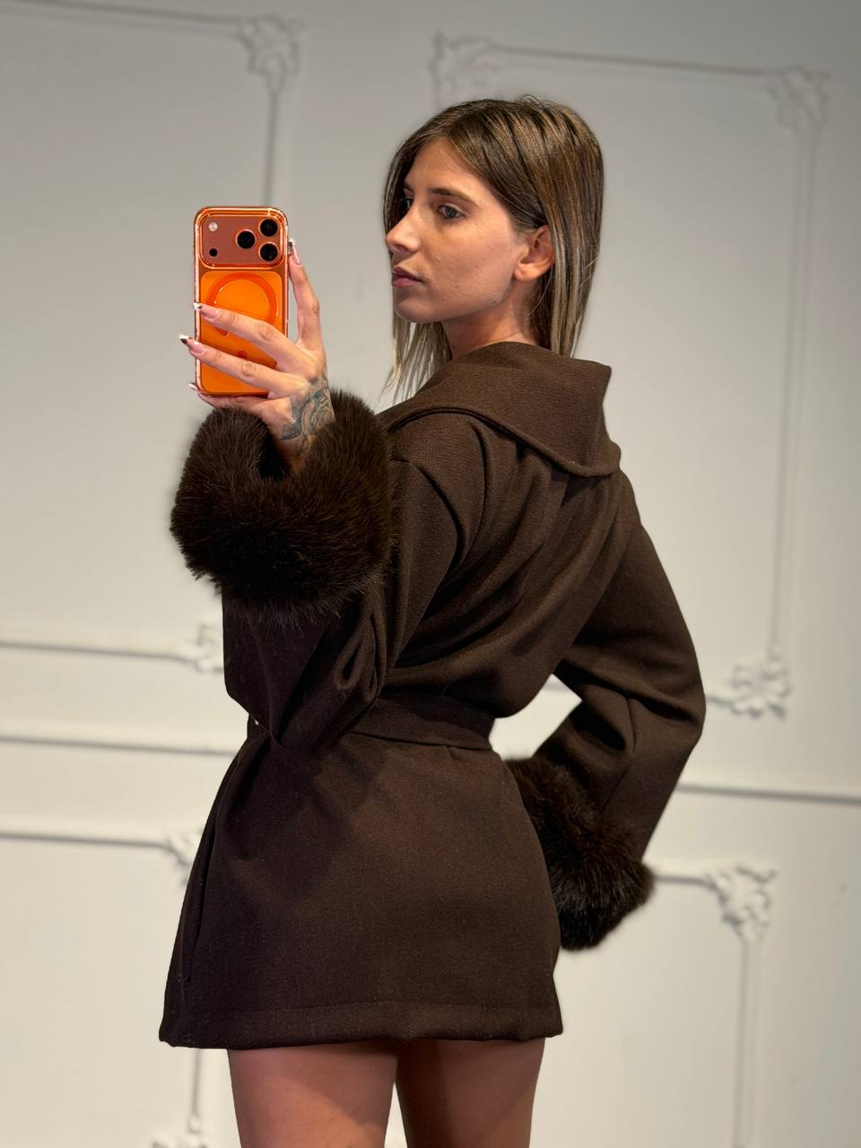 cappotto in panno con pelliccia corto - Dverso Fashion