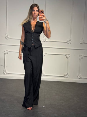 coordinato orchidea con gilet e pantalone elegante - Dverso Fashion