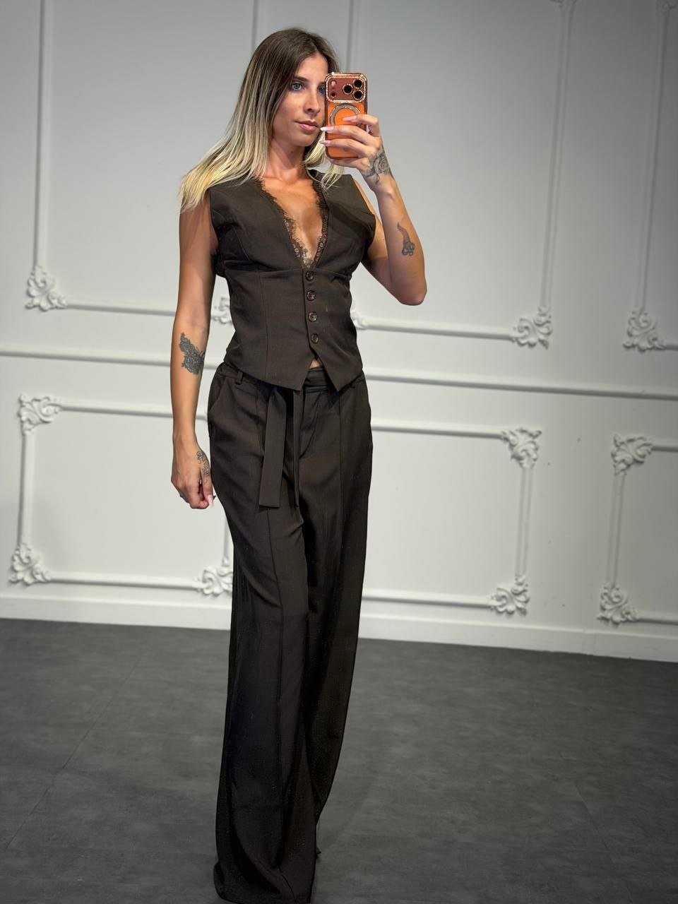 coordinato orchidea con gilet e pantalone elegante - Dverso Fashion