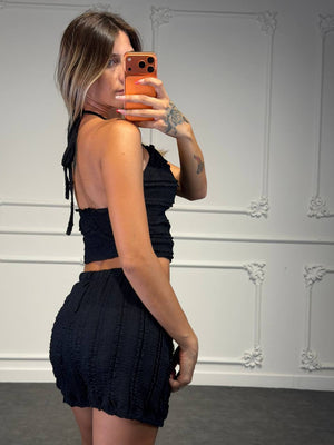 Coordinato Top Corto e Shorts con Texture Arricciata - Dverso Fashion