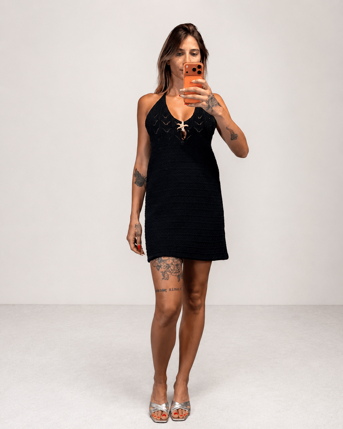 Copricostume Corto in Maglia Traforata con Scollo Halter - Dverso Fashion