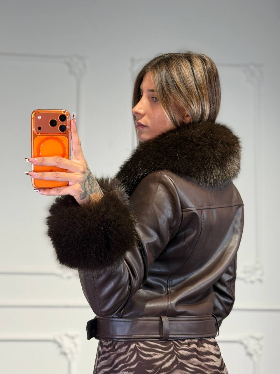 giacchetto in pelle con pelliccia - Dverso Fashion
