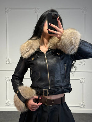 giacchetto pelle Russin con pelliccia - Dverso Fashion
