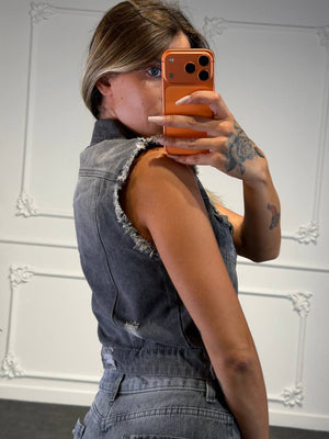 gilet di jeans con bottoni - Dverso Fashion