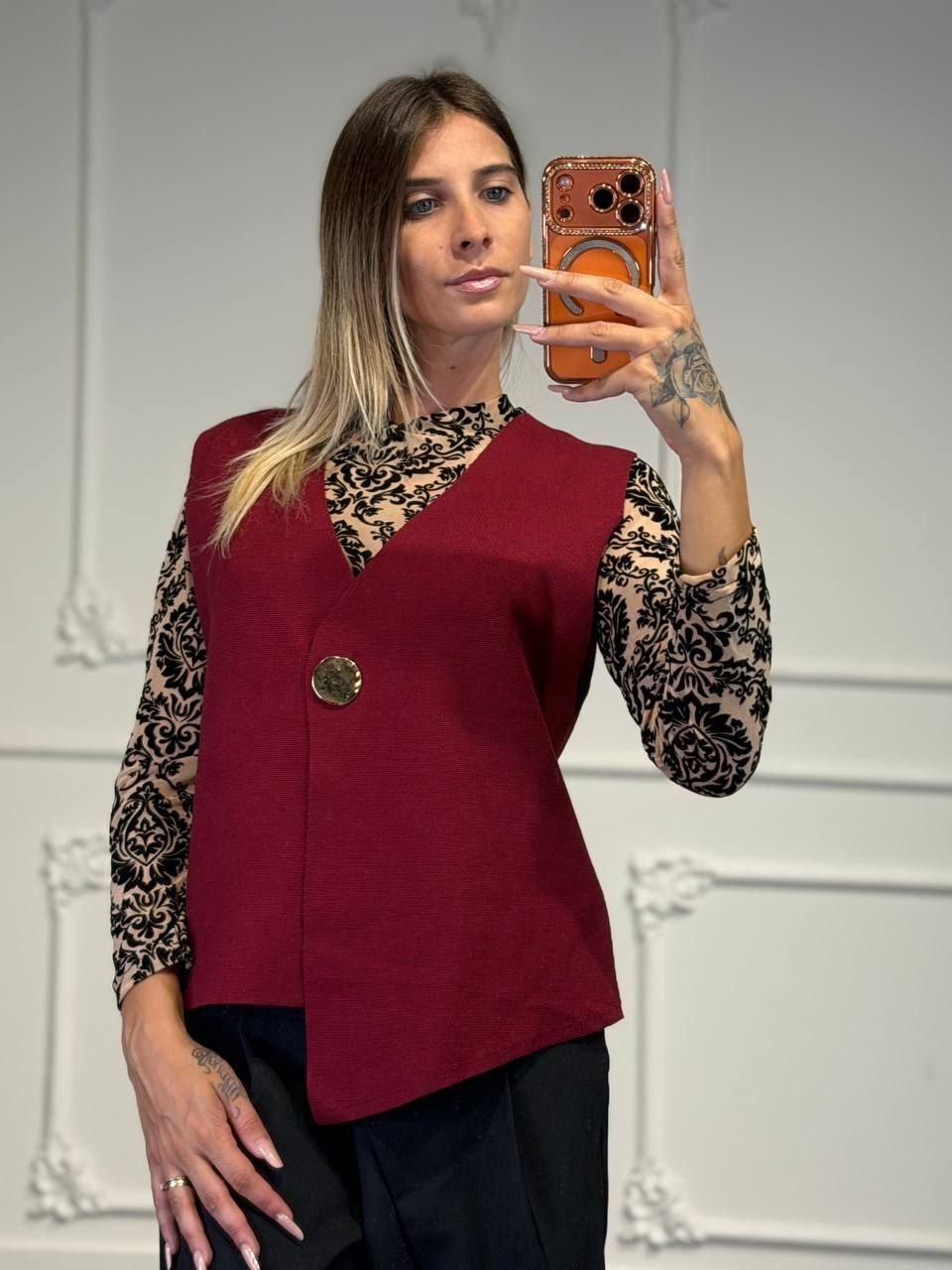 gilet in tessuto con bottone oro - Dverso Fashion