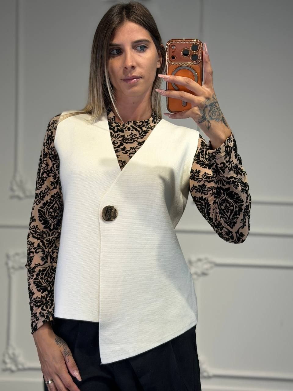 gilet in tessuto con bottone oro - Dverso Fashion