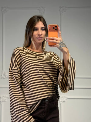 maglia a righe con manica a campana - Dverso Fashion