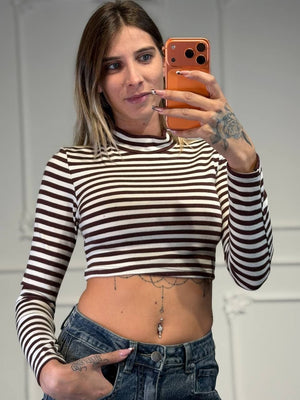 maglia a righe lupetto crop - Dverso Fashion