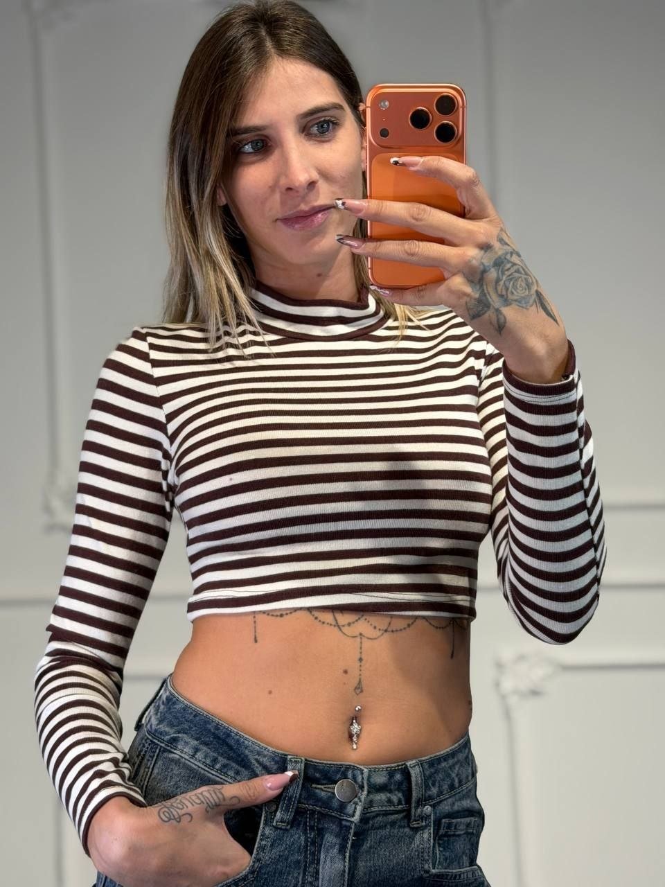 maglia a righe lupetto crop - Dverso Fashion