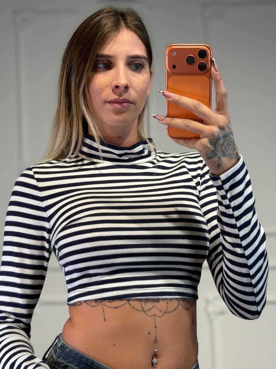 maglia a righe lupetto crop - Dverso Fashion