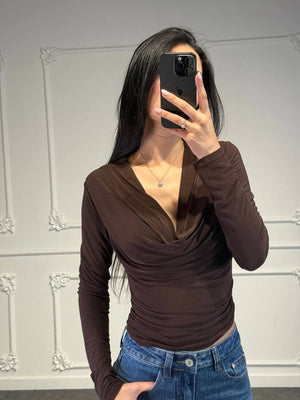 Maglia drappeggiata con scollo profondo - Dverso Fashion