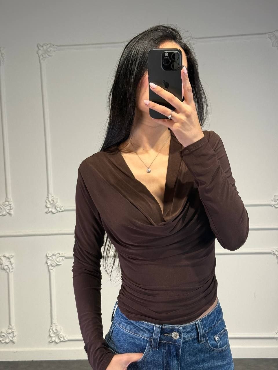 Maglia drappeggiata con scollo profondo - Dverso Fashion