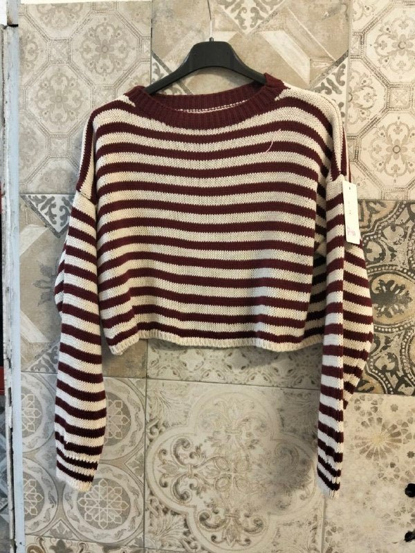 maglia in lana a righe crop - Dverso Fashion