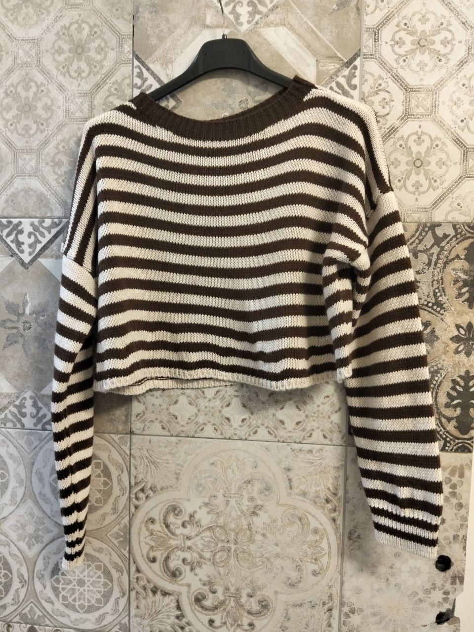 maglia in lana a righe crop - Dverso Fashion