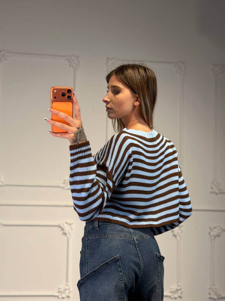 maglia in lana a righe crop - Dverso Fashion