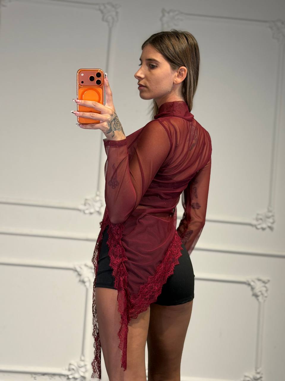 maglia velata asimmetrica con pizzo - Dverso Fashion