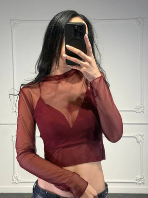 maglia velata crop con bralette - Dverso Fashion