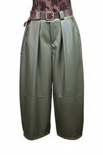 pantalone ballon in pelle con cintura - Dverso Fashion