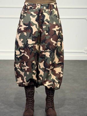 Pantaloni con stampa camouflage e vita elasticizzata - Dverso Fashion