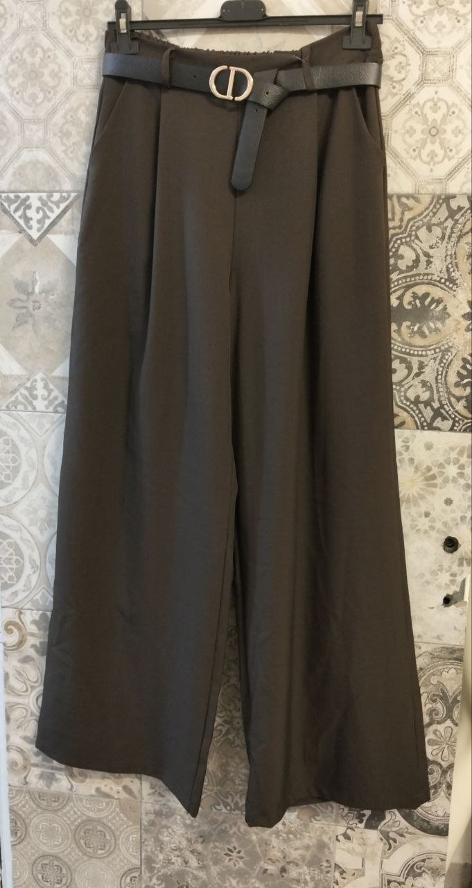 Pantaloni palazzo a vita alta con pinces e cintura inclusa - Dverso Fashion