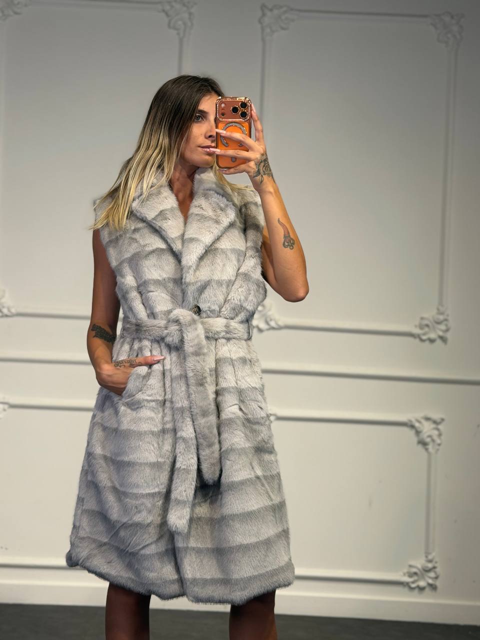 pelliccia smanicata lunga - Dverso Fashion